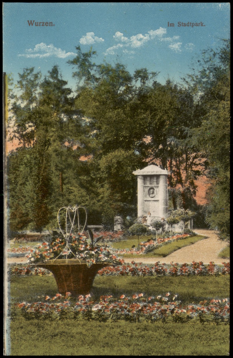 zoom: Image side vintage Postcard from 1915: Stadtpark riesiger Blumenkorb:: Wurzen
