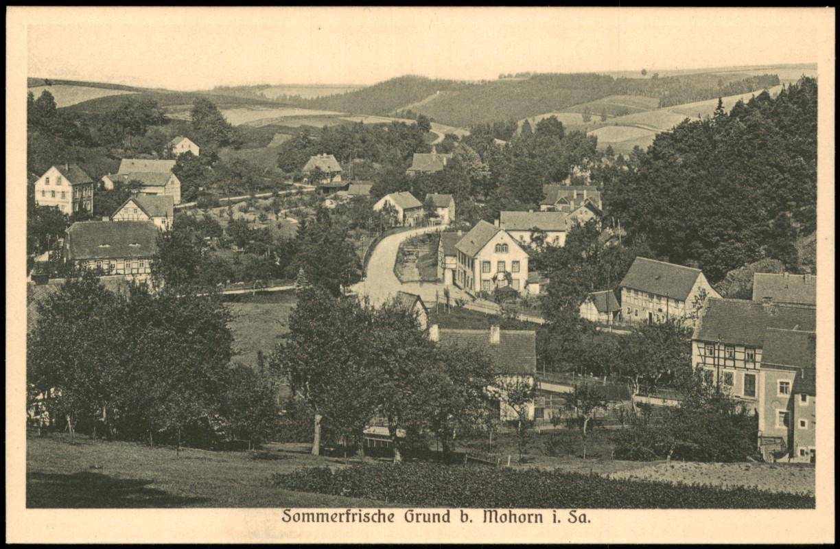 zoom: Image side vintage Postcard from 1927: Stadtpartie bei Mohorn:: Grund-Mohorn-Wilsdruff