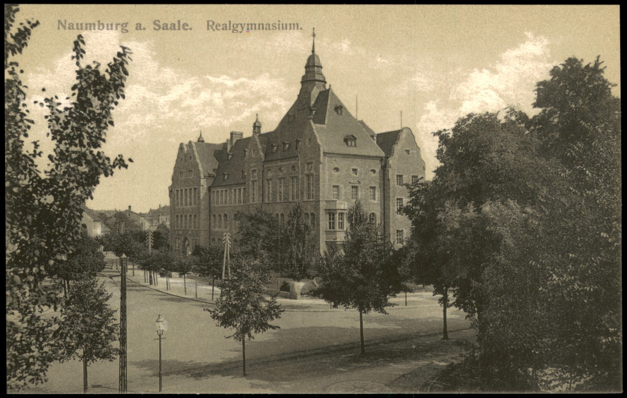 zoom: Image side vintage Postcard from 1912: Realgymnasium, Straßenkreuzung:: Naumburg (Saale)