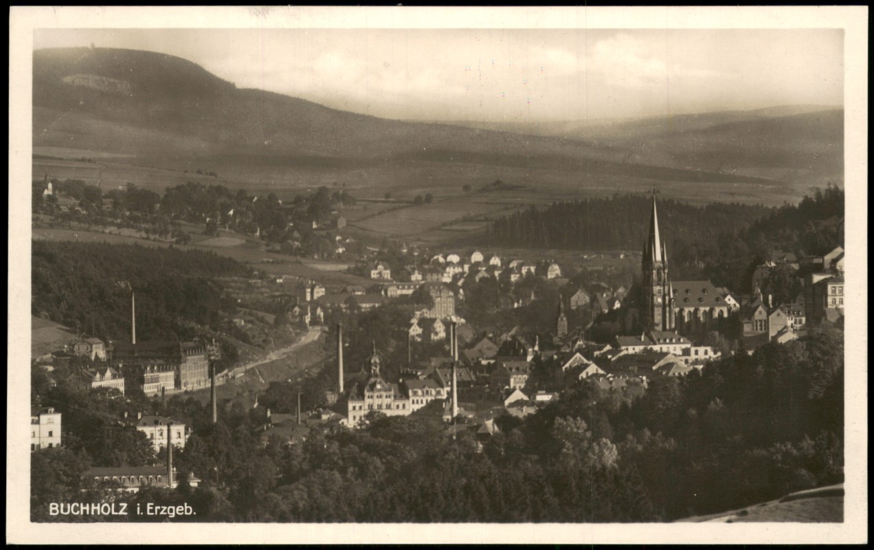 zoom: Image side vintage Postcard from 1928: Buchholz mit Fabriken:: Annaberg-Buchholz