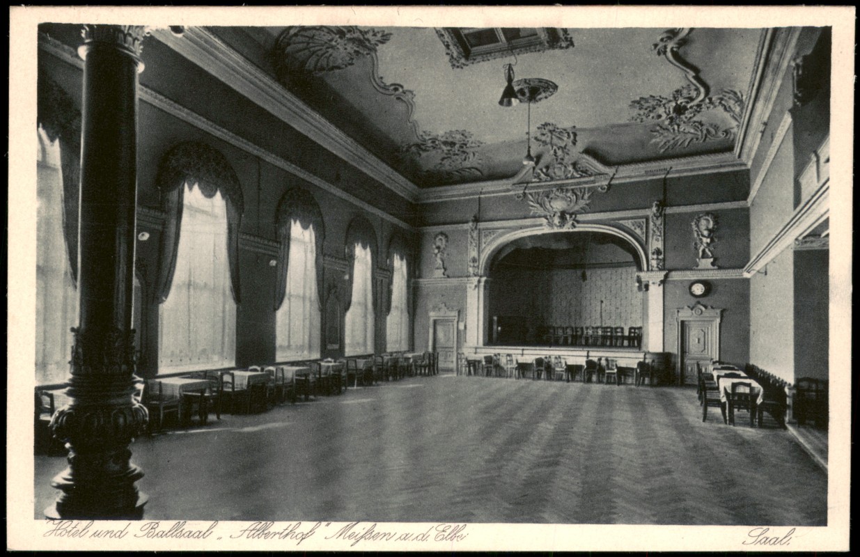 zoom: Image side vintage Postcard from 1928: Hotel und Ballsaal Alberthof:: Meissen