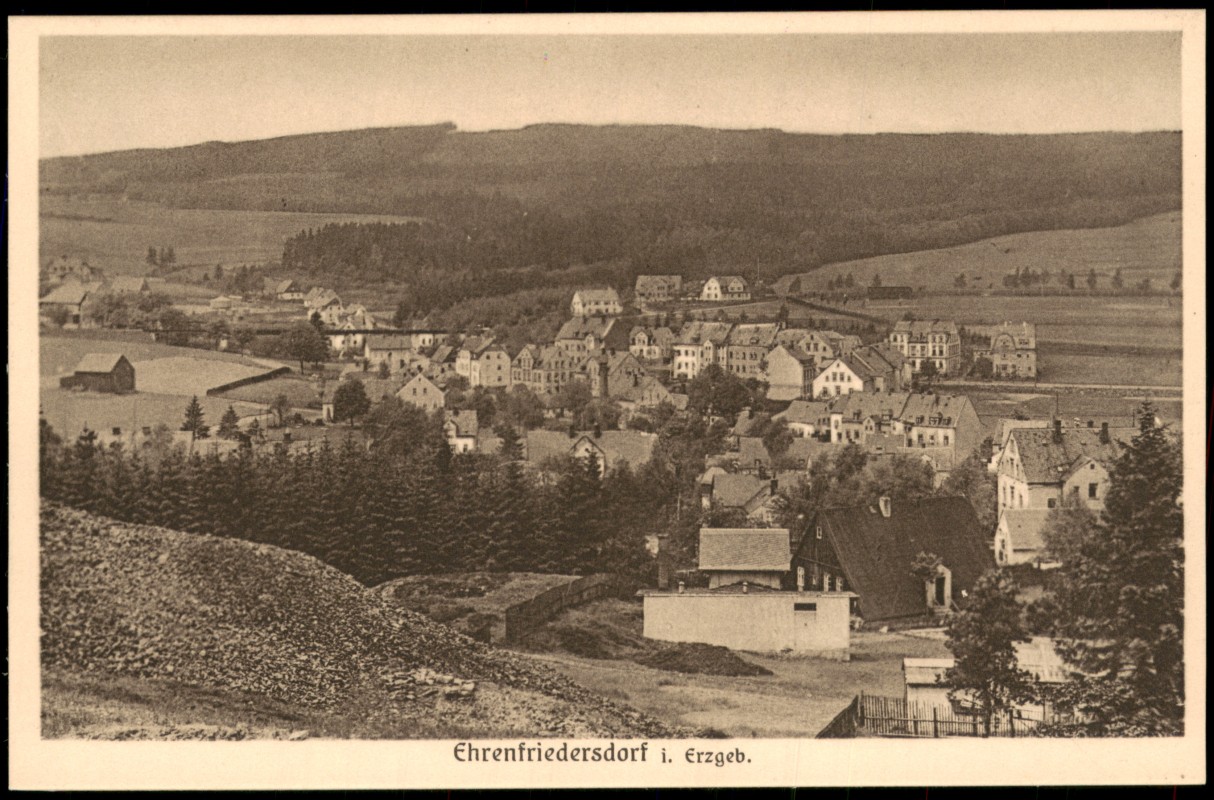 zoom: Image side vintage Postcard from 1927: Blick vom Hang auf die Stadt:: Ehrenfriedersdorf