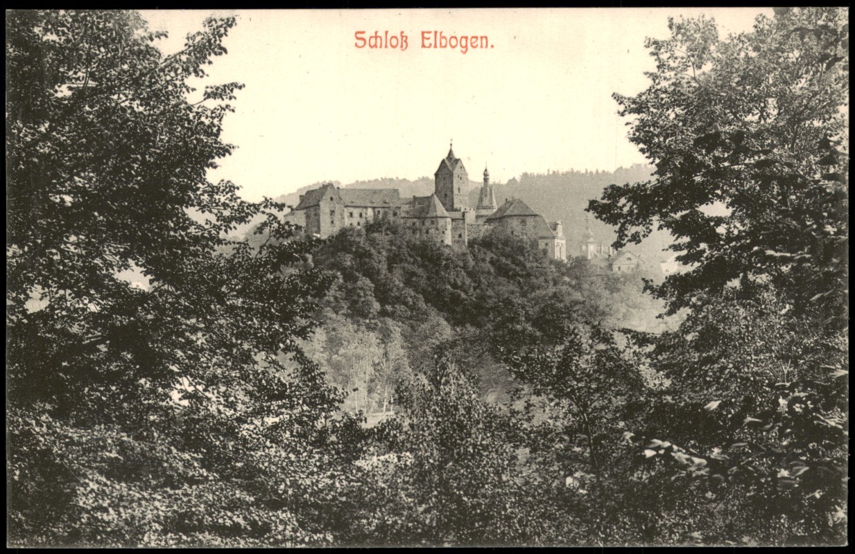 zoom: Image side vintage Postcard from 1910: Fernblick auf das Schloß:: Loket