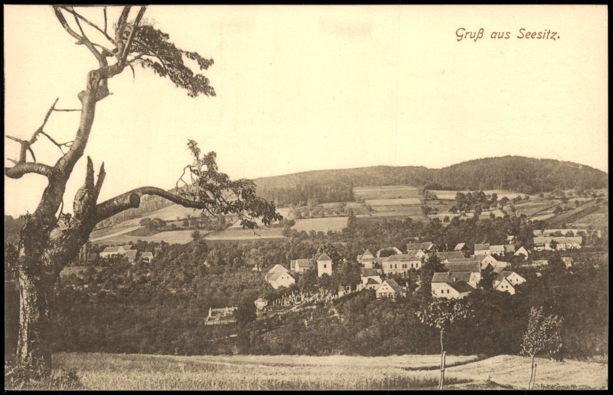 zoom: Image side vintage Postcard from 1910: Blick auf die Stadt:: Seesitz b. Aussig