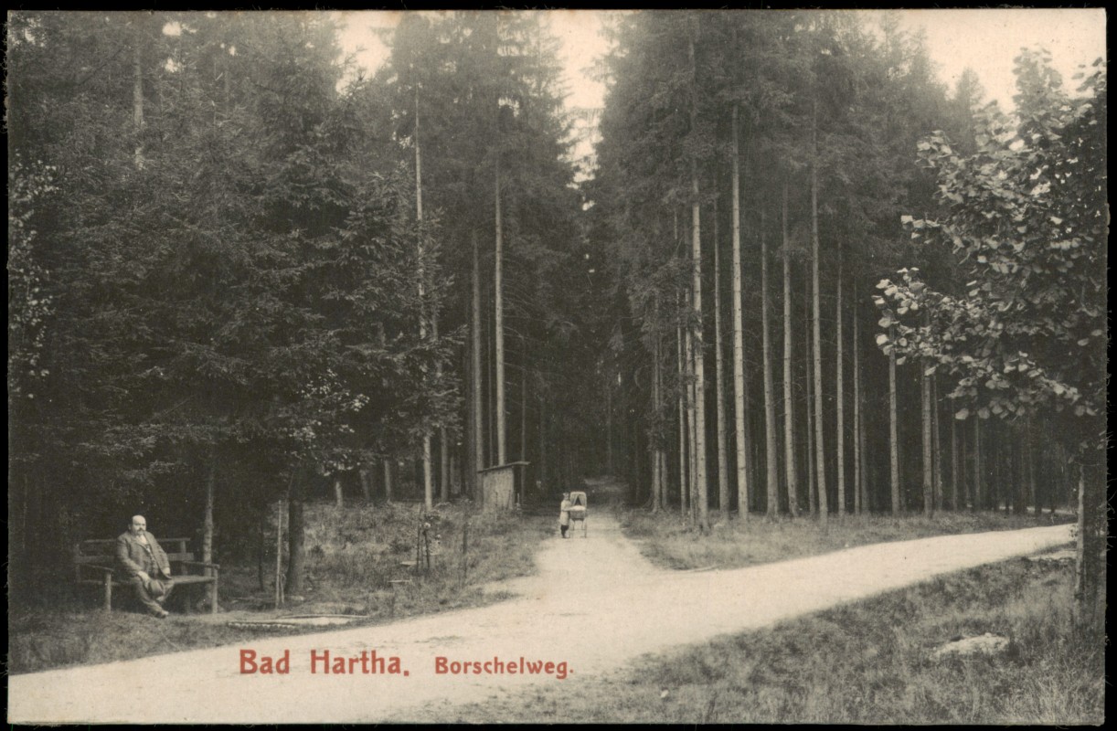 zoom: Image side vintage Postcard from 1912: Borschelweg. Mann auf Bank:: Kurort Hartha-Tharandt