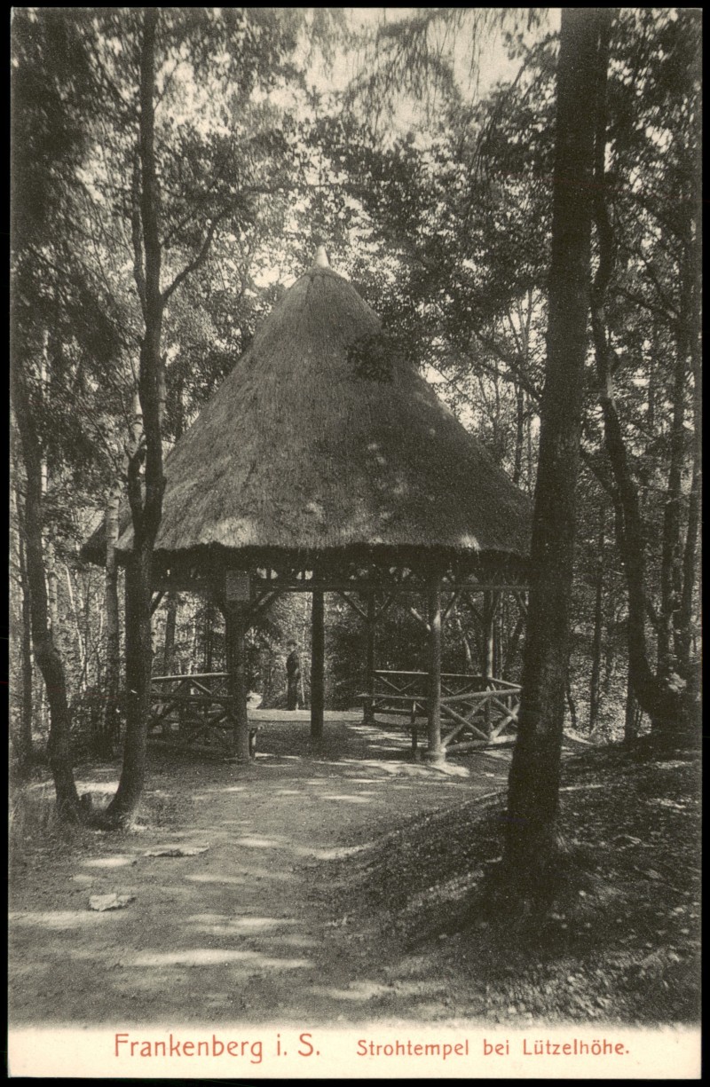 zoom: Image side vintage Postcard from 1913: Strohtempel bei Lützelhöhe.:: Frankenberg (Sachsen)
