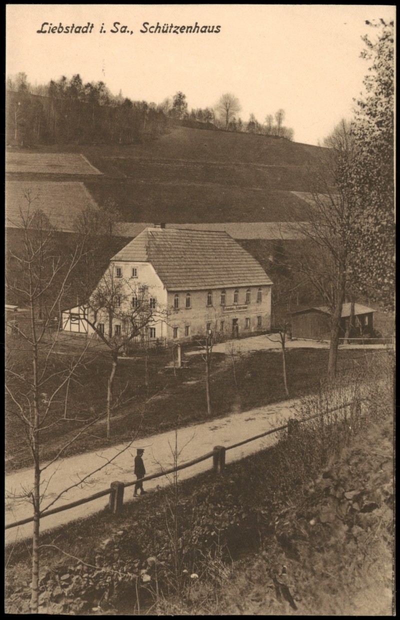 zoom: Image side vintage Postcard from 1920: Partie am Schützenhaus:: Liebstadt