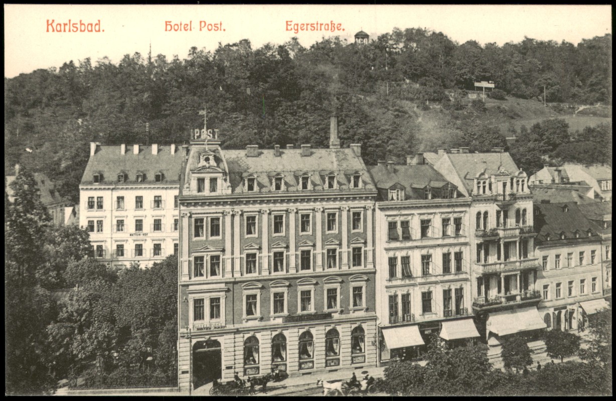 zoom: Image side vintage Postcard from 1909: Hotel Post. Egerstraße.:: Karlovy Vary