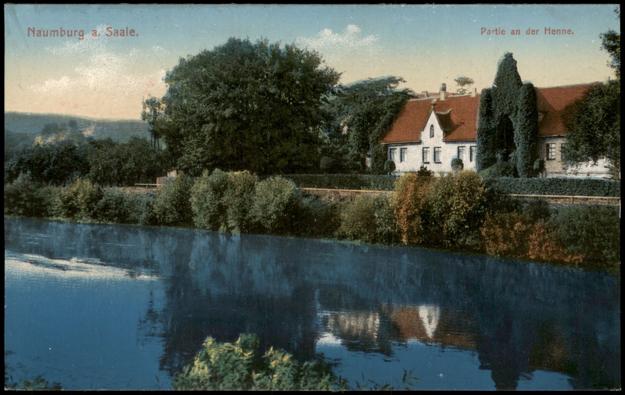 zoom: Image side vintage Postcard from 1912: Partie an der Henne.:: Naumburg (Saale)
