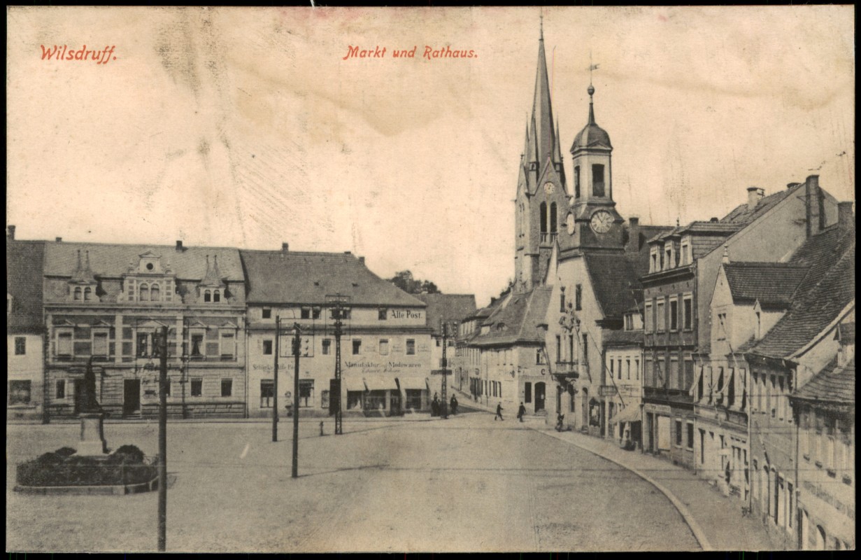 zoom: Image side vintage Postcard from 1912: Marktplatz mit Rathaus:: Wilsdruff