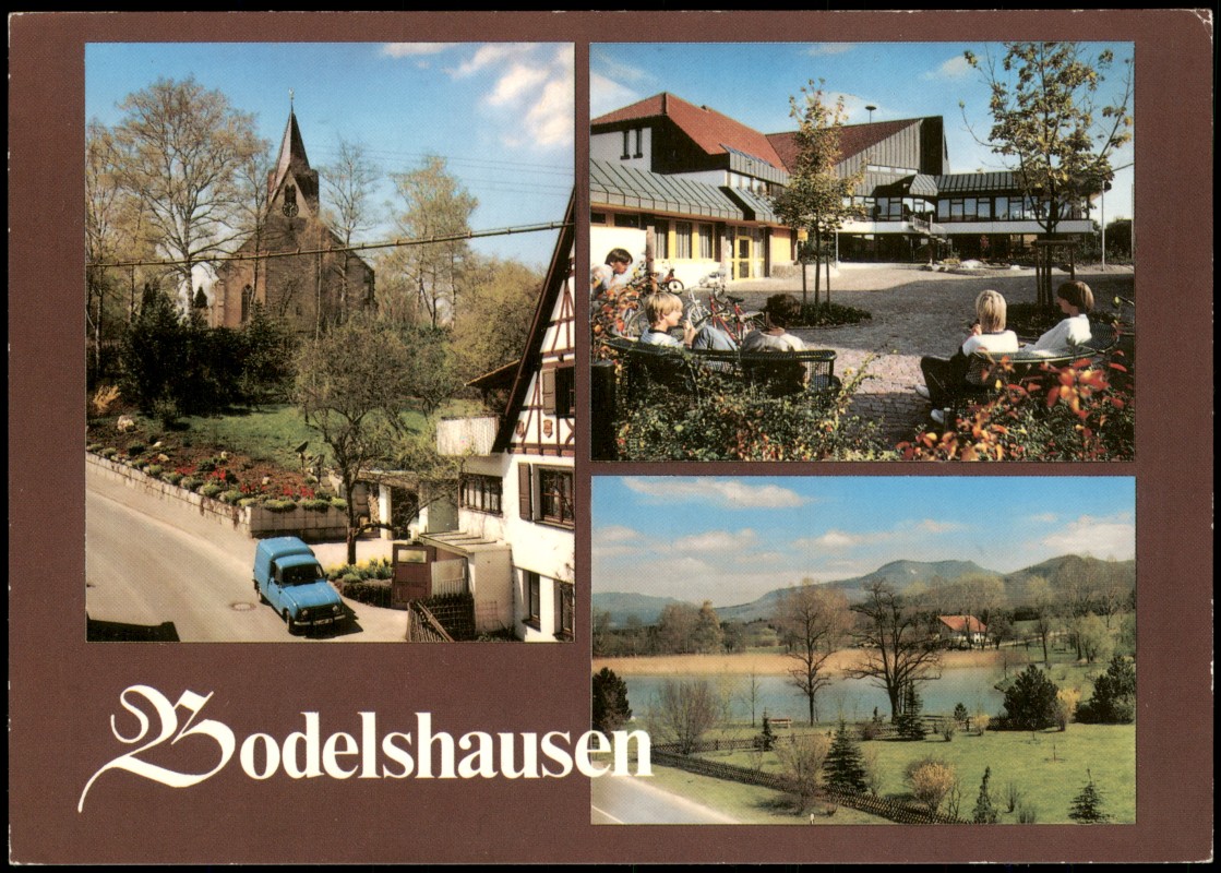 vergrößern: Bildseite historische Ansichtskarte von 1991: Mehrbildkarte mit 3 Ortsansichten:: Bodelshausen