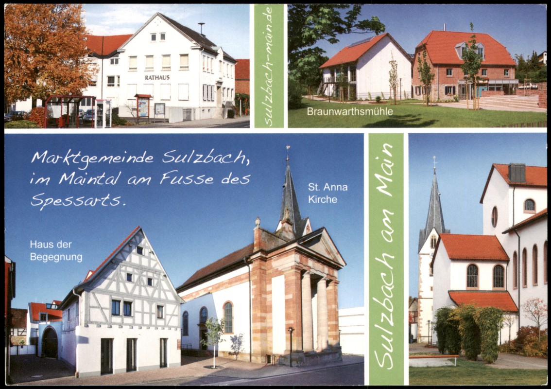zoom: Image side vintage Postcard from 2000: Mehrbildkarte u.a. Rathaus, Haus der Begegnung, Braunwarthsmühle:: Sulzbach
