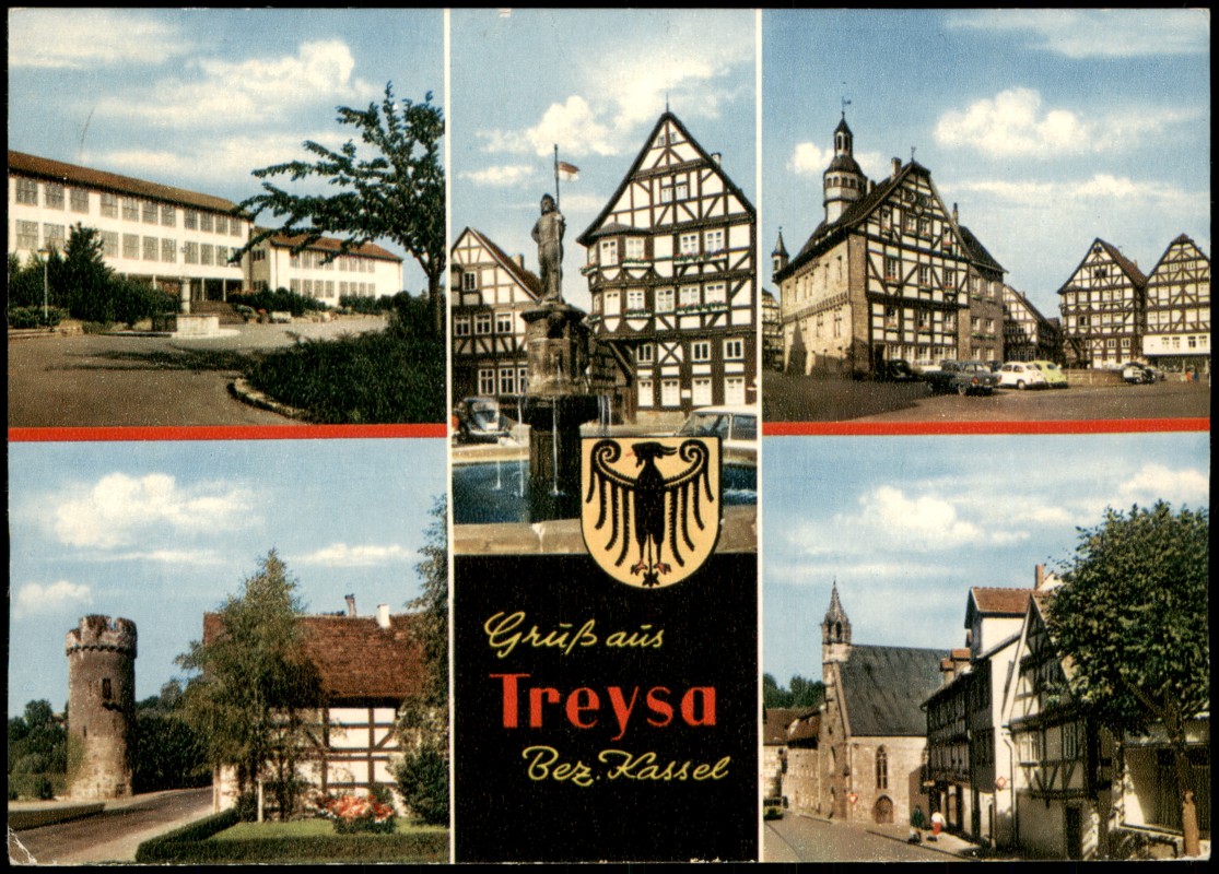 zoom: Image side vintage Postcard from 1968: Mehrbildkarte Grüß ausTreysa Bez. Kassel:: Treysa-Schwalmstadt