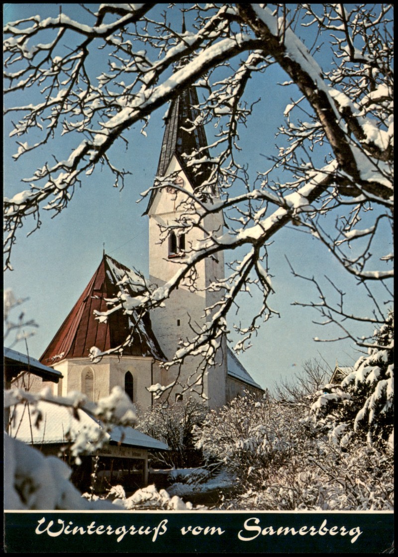 zoom: Image side vintage Postcard from 1975: Pfarrkirche Wintergruß vom Samerberg:: Törwang-Samerberg