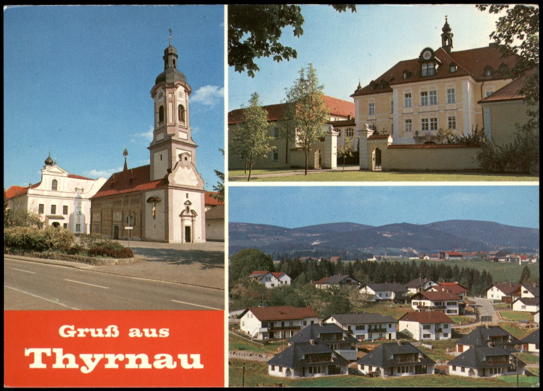 vergrößern: Bildseite historische Ansichtskarte von 1980: Gruß aus Thyrnau Mehrbild-AK Ortsansichten:: Thyrnau