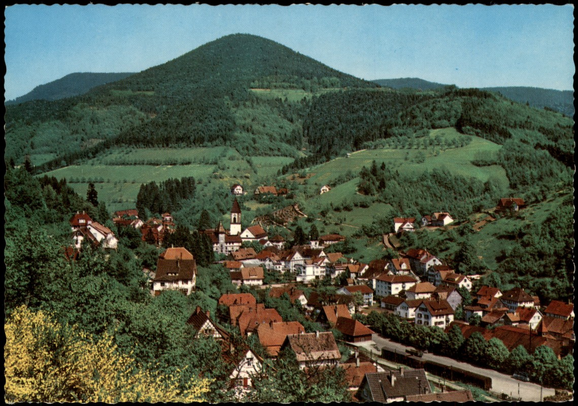 vergrößern: Bildseite historische Ansichtskarte von 1965: Gesamtansicht Renchtal im Schwarzwald:: Bad Peterstal-Griesbach