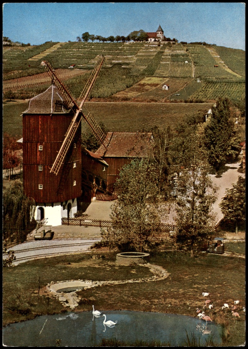 zoom: Image side vintage Postcard from 1965: Altweibermühle Tripsdrill mit dem Wildparadies Stromberg:: Cleebronn