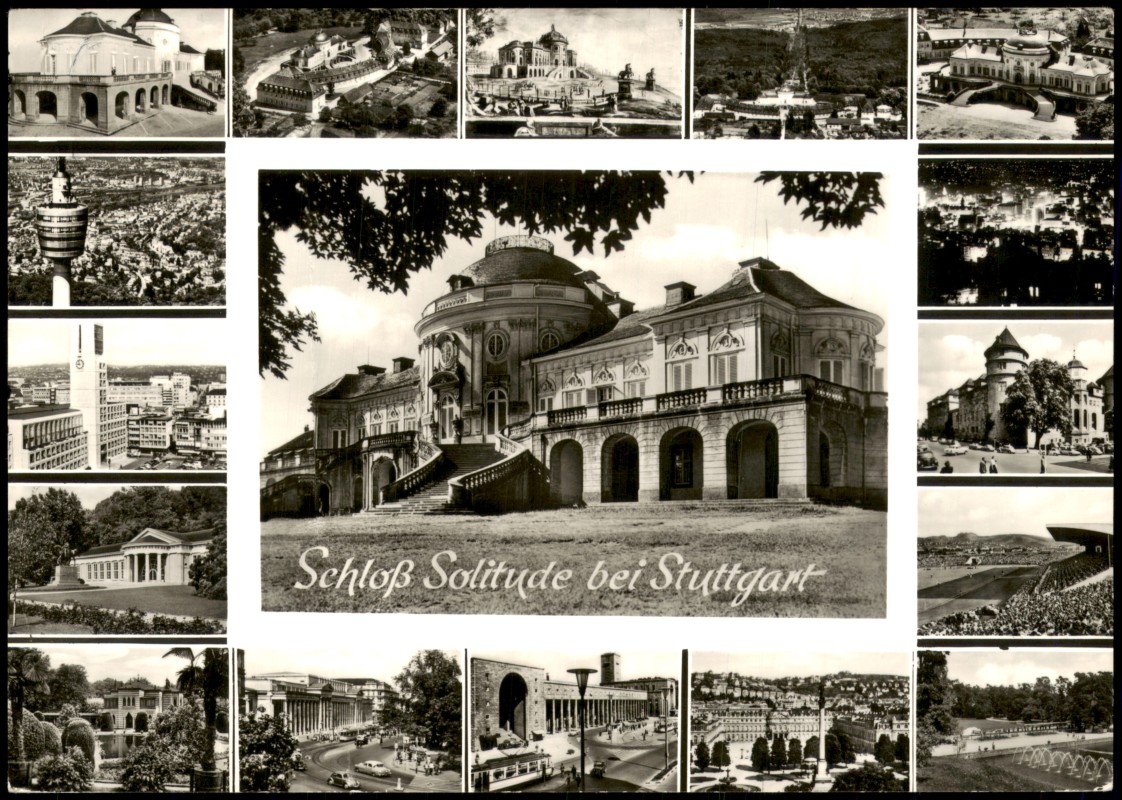vergrößern: Bildseite historische Ansichtskarte von 1972: Schloss Solitude u. andere Sehenswürdigkeiten Stuttgart:: Stuttgart