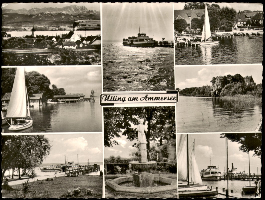 vergrößern: Bildseite historische Ansichtskarte von 1966: Mehrbildkarte mit 8 Ortsansichten:: Utting am Ammersee