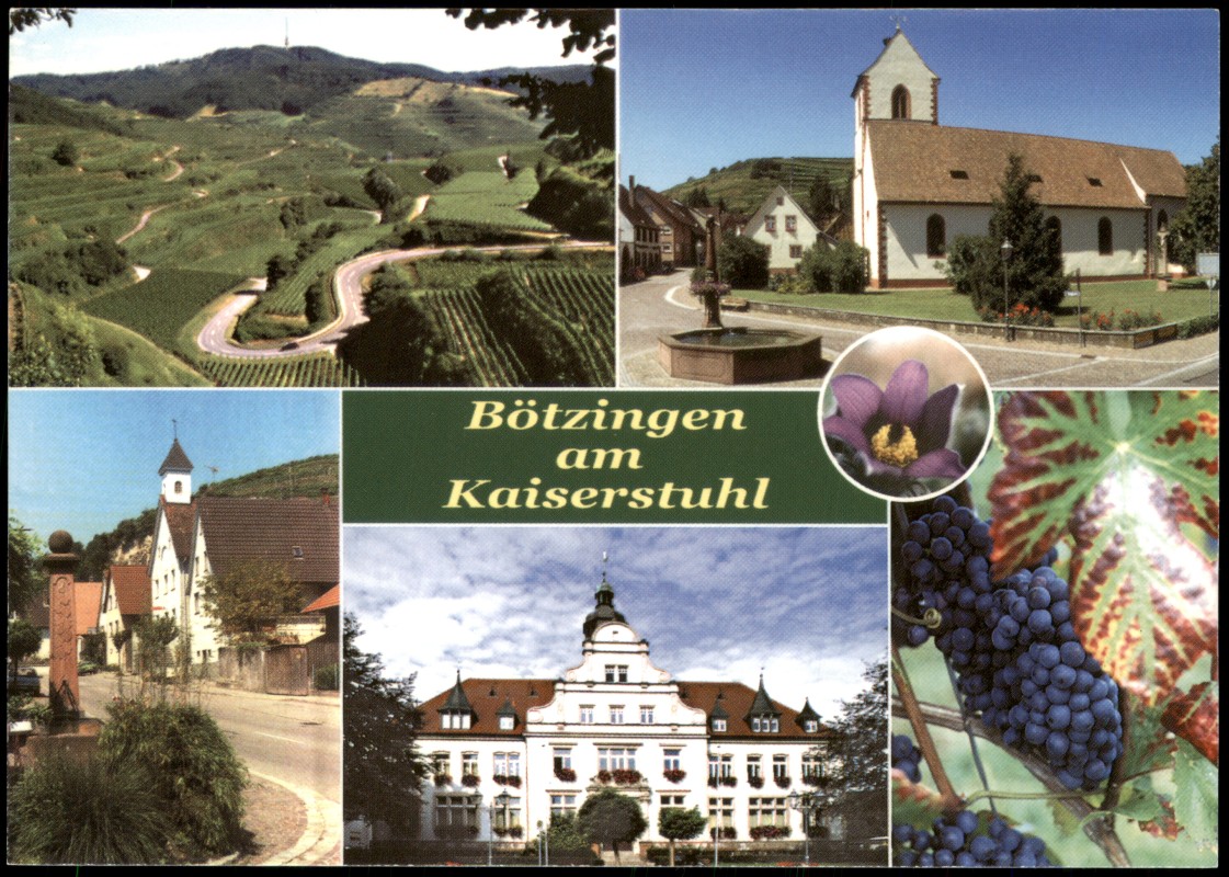 zoom: Image side vintage Postcard from 1990: Mehrbildkarte mit div. Ortsansichten:: Bötzingen
