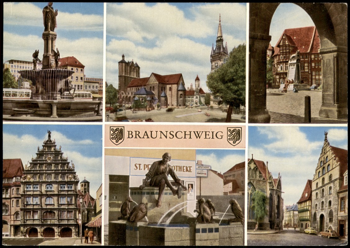 zoom: Image side vintage Postcard from 1965: Mehrbildkarte mit 6 Stadt-Ansichten:: Braunschweig