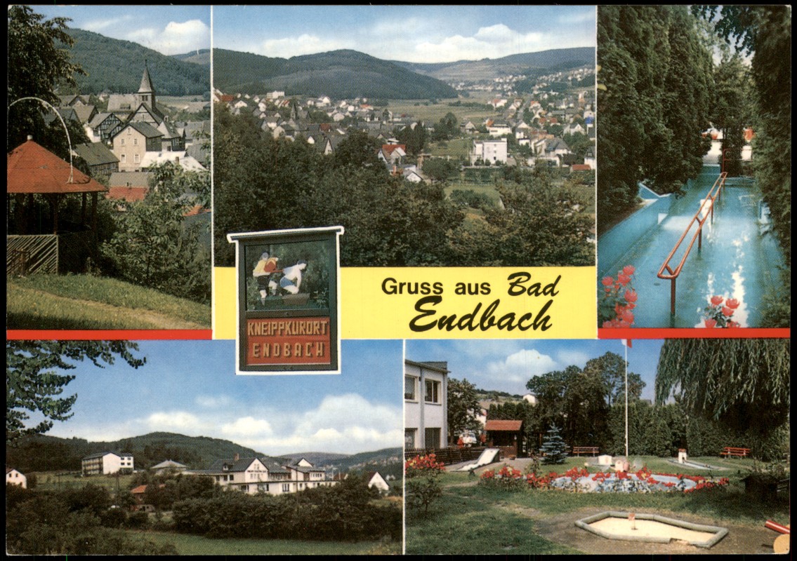 zoom: Image side vintage Postcard from 1990: Mehrbildkarte mit 5 Ortsansichten:: Bad Endbach