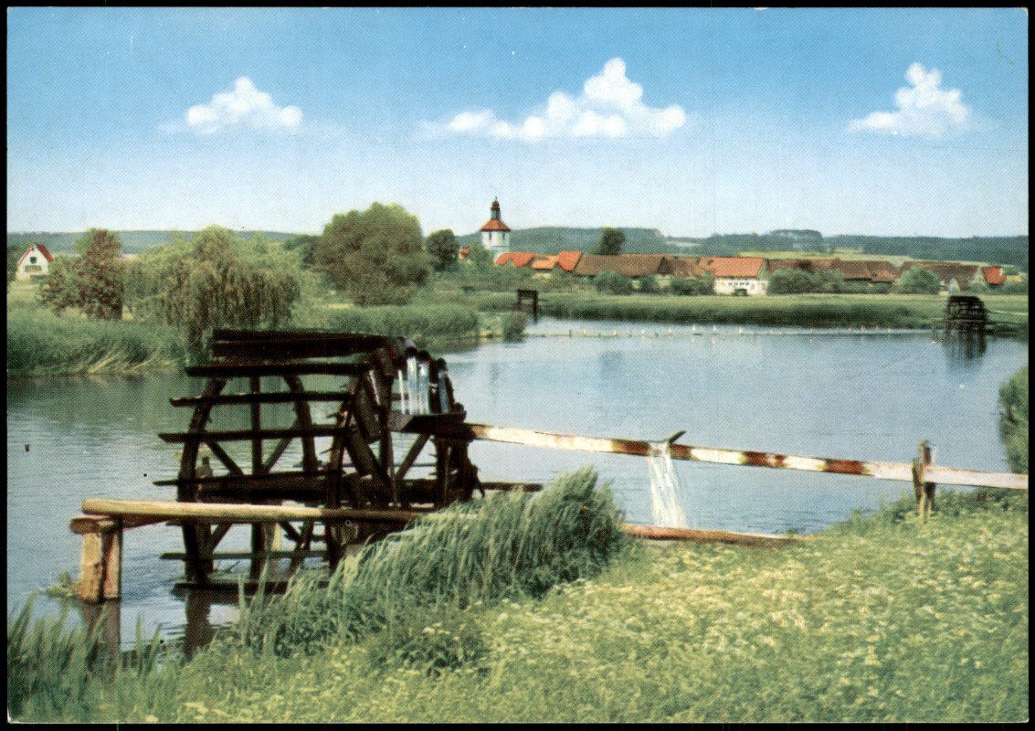 zoom: Image side vintage Postcard from 1992: Wasserräder a.d. Regnitz bei Möhrendorf:: Erlangen