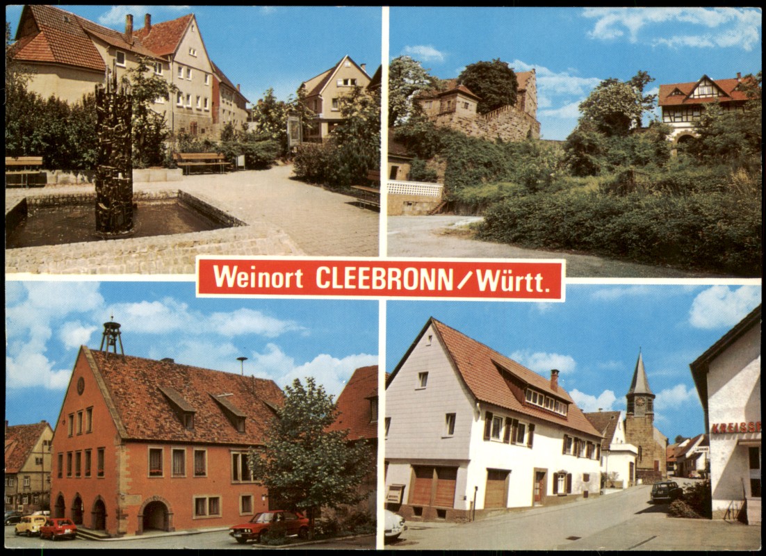 zoom: Image side vintage Postcard from 1970: Mehrbildkarte mit Gebäude-/ Ortsansichten:: Cleebronn