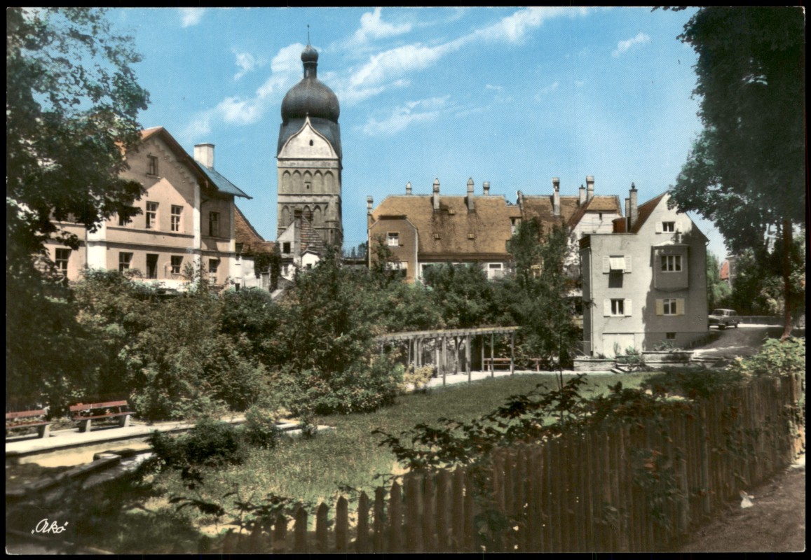 zoom: Image side vintage Postcard from 1964: Ortsansicht, Häuser, kleiner Park:: Erding