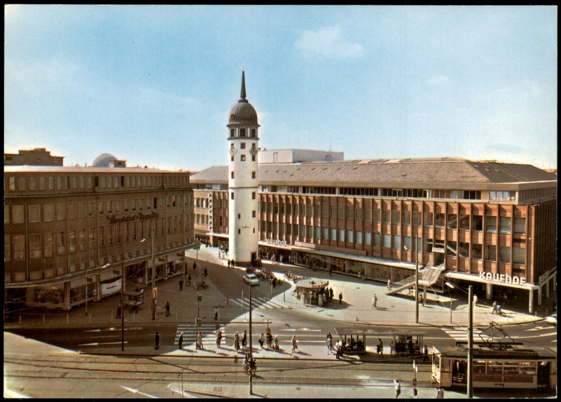 zoom: Image side vintage Postcard from 1972: Partie am weißen Turm:: Darmstadt