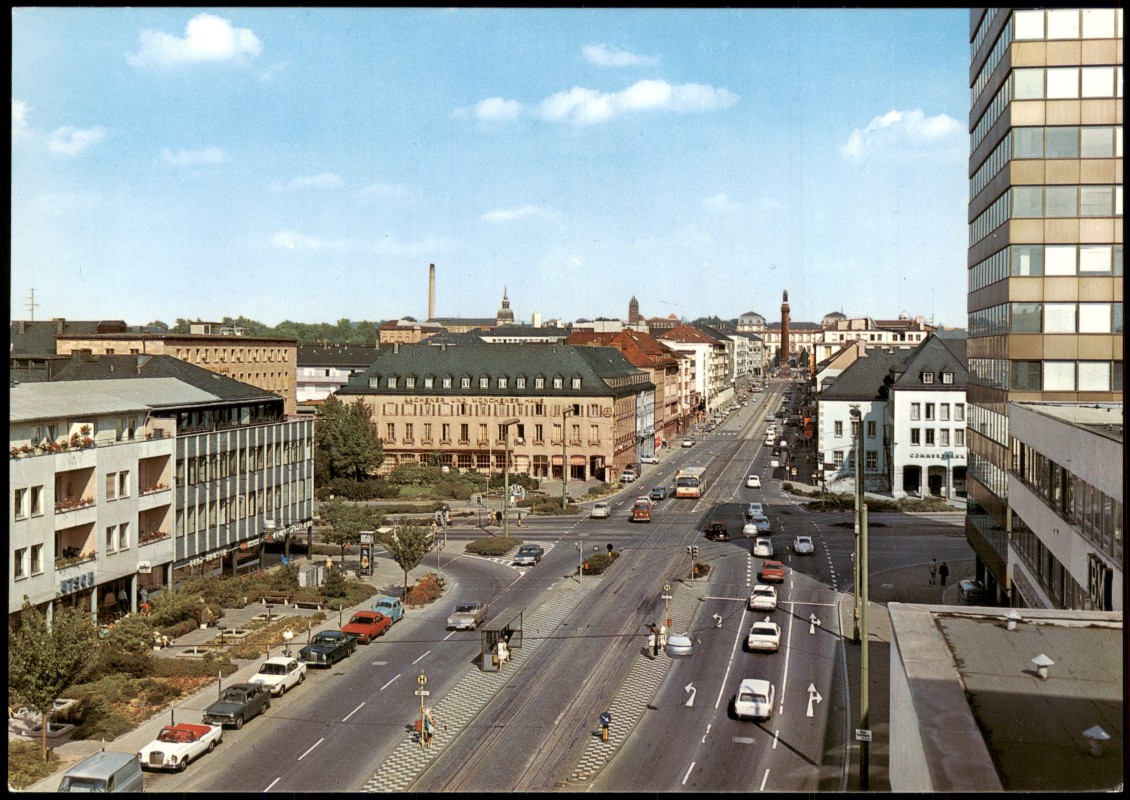 zoom: Image side vintage Postcard from 1969: Rheinstraße Mercedes Cabrio:: Darmstadt