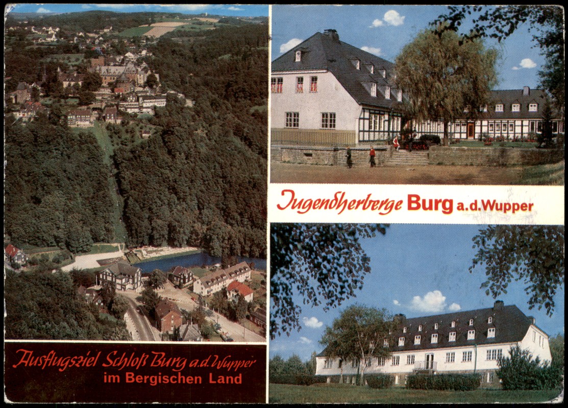 zoom: Image side vintage Postcard from 1977: Mehrbildkarte Jugendherberge Burg a.d.Wupper:: Burg an der Wupper-Solingen