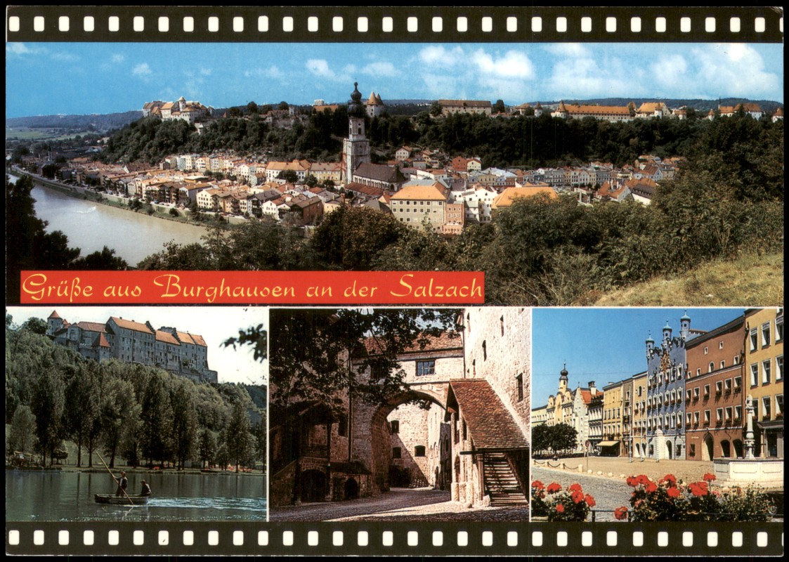 zoom: Image side vintage Postcard from 1987: Mehrbildkarte mit Ortsansichten:: Burghausen a.d.S.