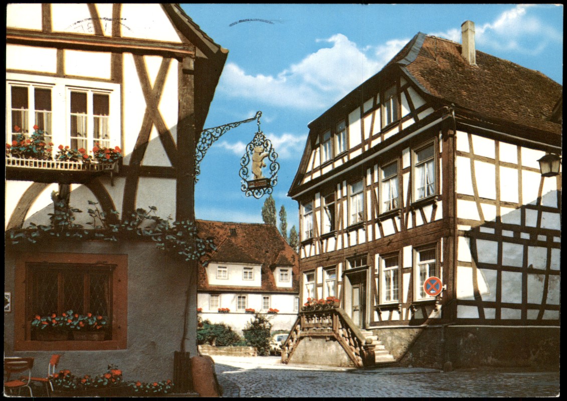 zoom: Image side vintage Postcard from 1980: Ortsansicht, Im Städtel, Fachwerk-Häuser:: Erbach (Odenwald)