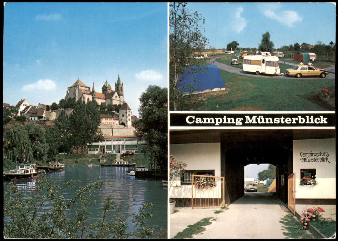 vergrößern: Bildseite historische Ansichtskarte von 1997: Camping Münsterblick (Mehrbildkarte):: Breisach (Rhein)