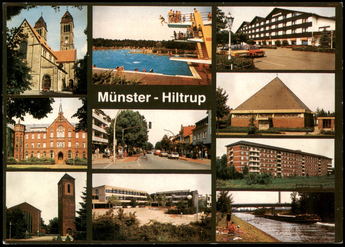 vergrößern: Bildseite historische Ansichtskarte von 1980: Mehrbildkarte Ortsansichten MÜNSTER HILTRUP:: Hiltrup