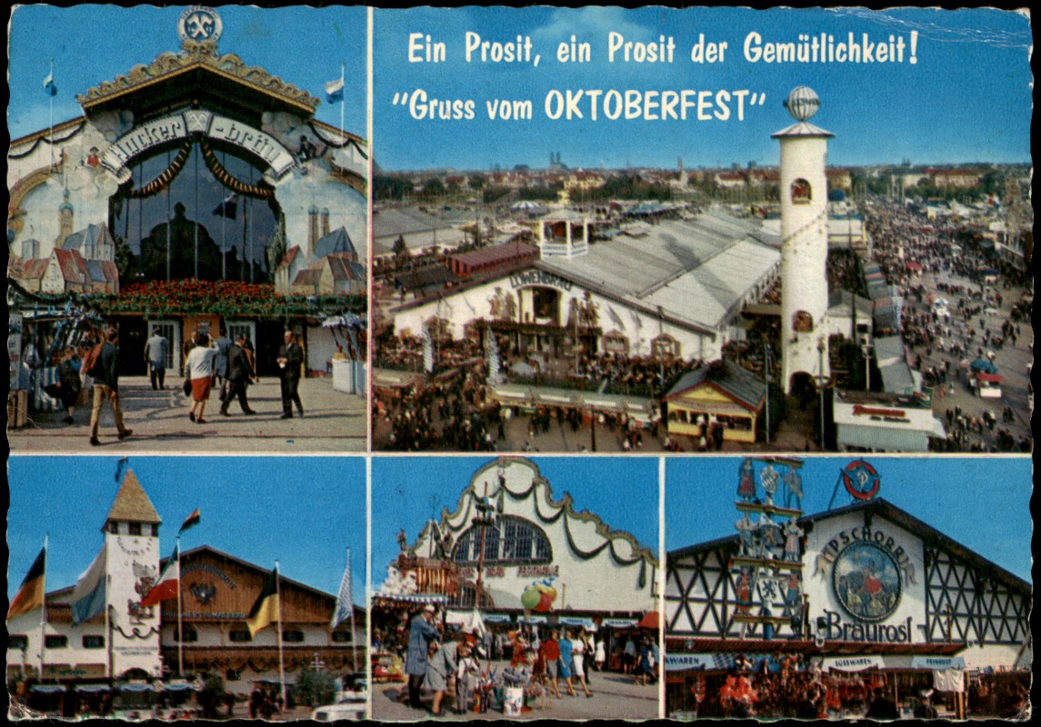 zoom: Image side vintage Postcard from 1978: Oktoberfest Mehrbildkarte mit 5 Festzelt-Ansichten:: Munich