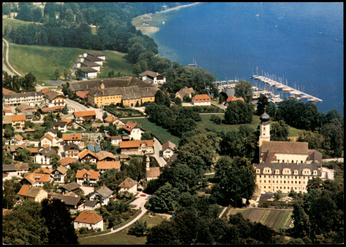 vergrößern: Bildseite historische Ansichtskarte von 1980: Luftbild Luftaufnahme Starnberger See:: Bernried am Starnberger See