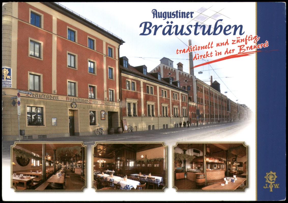 vergrößern: Bildseite historische Ansichtskarte von 2010: Augustiner Bräustuben Mehrbildkarte mit Innenansichten:: München