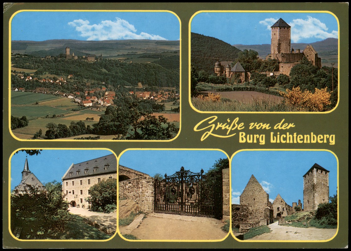 vergrößern: Bildseite historische Ansichtskarte von 1990: Mehrbildkarte Burg Lichtenberg:: Thallichtenberg