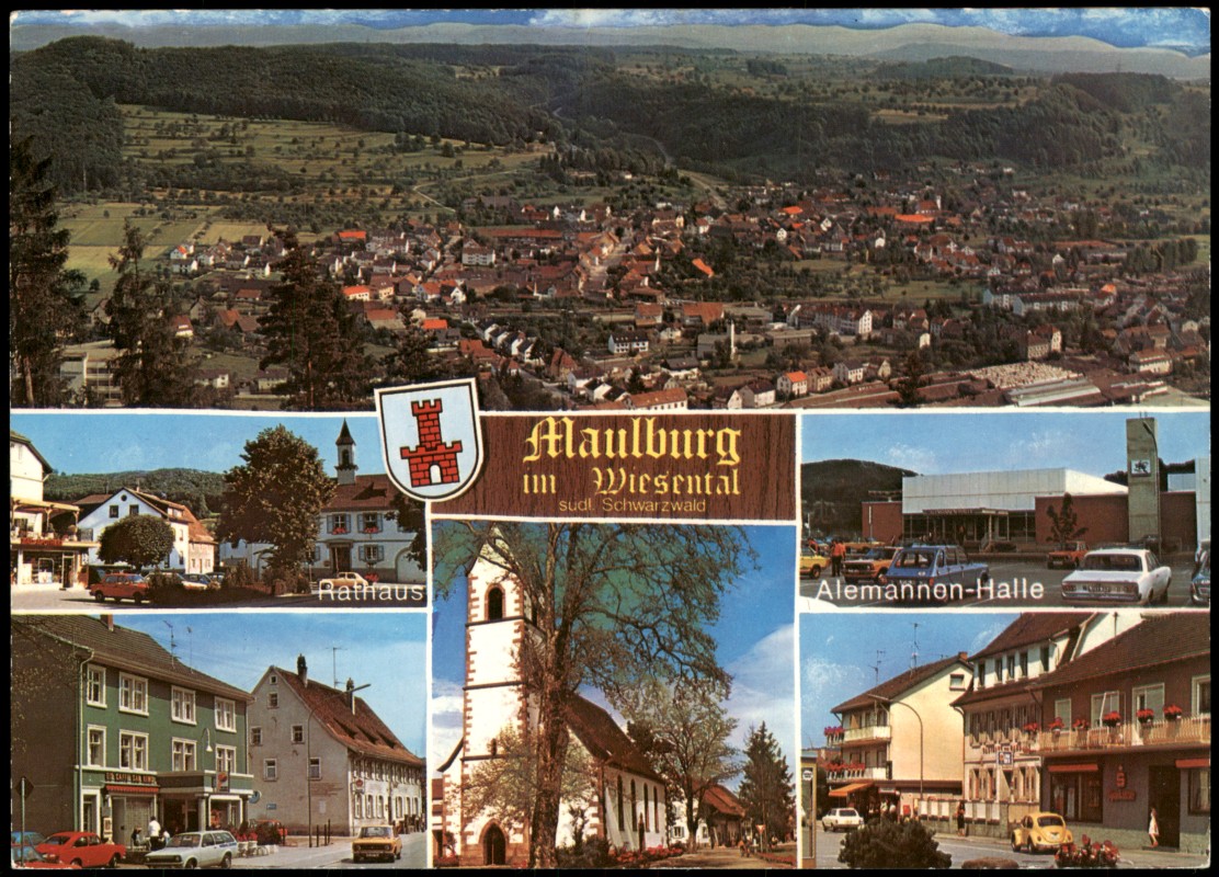 zoom: Image side vintage Postcard from 1973: Mehrbild-AK Ortsansichten MAULBURG im Wiesental:: Maulburg
