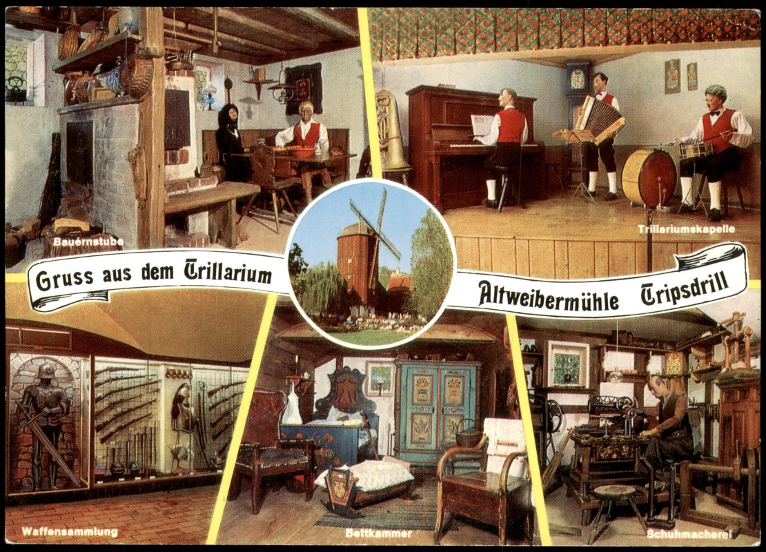 zoom: Image side vintage Postcard from 1975: Altweibermühle Tripsdrill u.a. Waffensammlung Trillariumskapelle:: Cleebronn