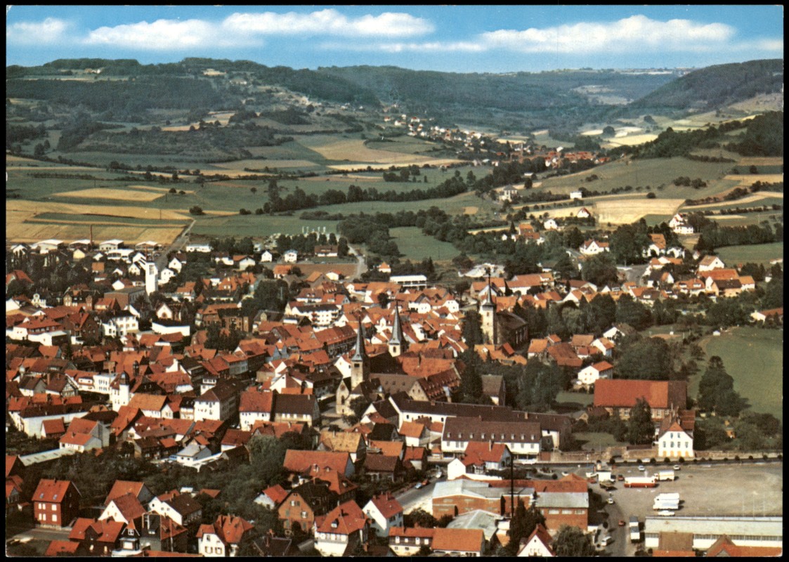 zoom: Image side vintage Postcard from 1970: Luftbild Luftaufnahme mit Kinzigtal:: Schlüchtern