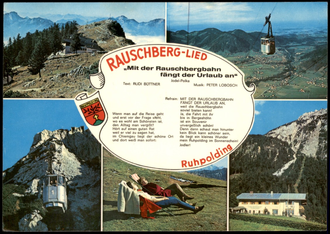 zoom: Image side vintage Postcard from 1976: MB Seilbahn Sonnenstuhl Restaurant:: Ruhpolding