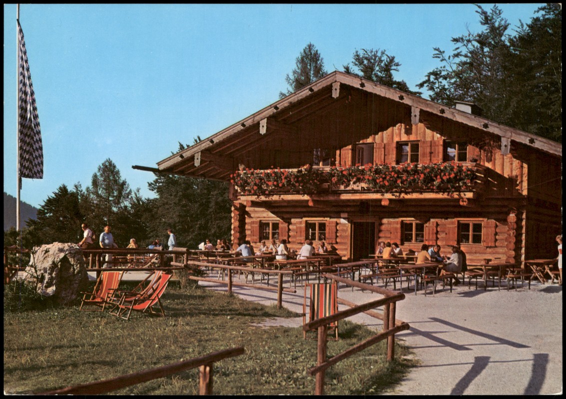 zoom: Image side vintage Postcard from 1980: Raffner-Alm am Unternbergkogl:: Ruhpolding