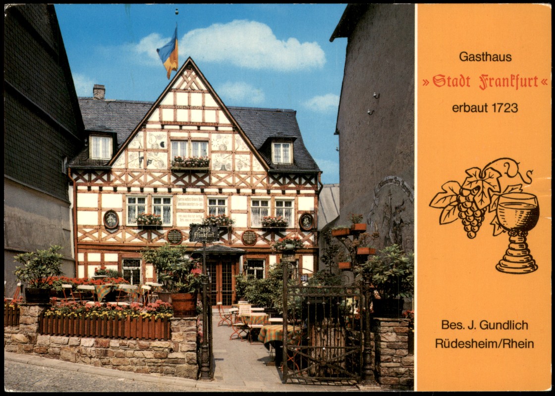 zoom: Image side vintage Postcard from 1985: Gasthaus Stadt Frankfurt:: Rüdesheim (Rhein)