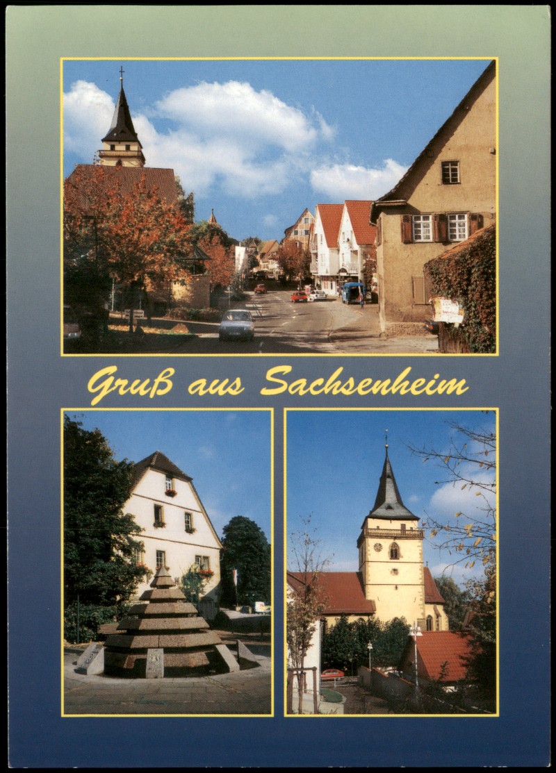 zoom: Image side vintage Postcard from 1975: 3-Bild-Karte mit Ortsansichten:: Sachsenheim