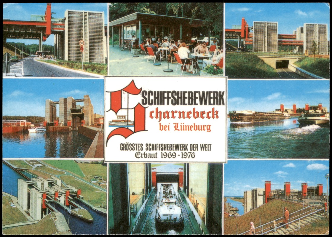 zoom: Image side vintage Postcard from 1990: Mehrbildkarte Schiffshebewerk:: Scharnebeck