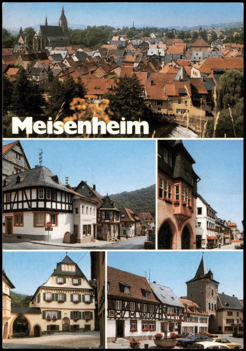 zoom: Image side vintage Postcard from 1985: Mehrbildkarte, Straßenansichten, Schlosskirche:: Meisenheim