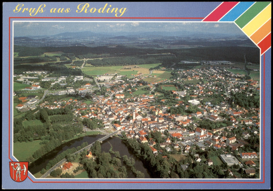 zoom: Image side vintage Postcard from 1994: Luftbild Fliegeraufnahme:: Roding